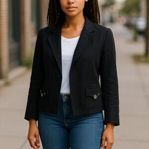 Smythe Blue Linen Open Front Chain Detail Blazer Jacket